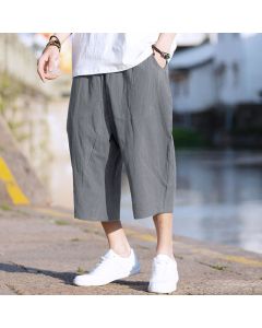 Buddha Stones Summer Plain Pleat Design Drawstring Men's 7-8 Length Pants With Pockets - MediumVioletRed / US/UK/AU46，EU56 (5XL)