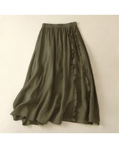 Buddha Stones Summer Plain Ruffle Design Women's Skirt - Black / US8-10，UK/AU12-14，EU40-42 (2XL)