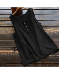 Buddha Stones Summer Pure Color Crew Collar Button Women's Vest Waistcoat - LightCoral / US18，UK/AU22，EU50 (5XL)