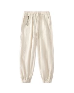 Buddha Stones Summer Ramie Linen Cotton Ankle-Length Elastic Cuffs Tapered Men's Pants With Pockets - Beige / US/UK/AU36，EU46 (L)