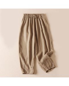 Buddha Stones Summer Small Flower Embroidery Harem Pants With Pockets - Black / US8-10，UK/AU12-14，EU40-42 (2XL)