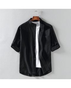 Buddha Stones Summer Solid Men's Buttons Half Sleeve Shirt - DarkSeaGreen / US/UK/AU46，EU56 (5XL)