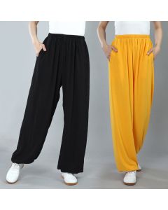 Buddha Stones Summer Unisex Elastic Waist Tai Chi Kung Fu Qigong Practice Cotton Breathable Pants With Pockets - SeaGreen / 3XL-FIT FOR US/UK/AU/EU-2XL