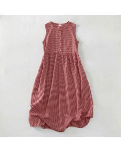 Buddha Stones Summer Vintage Button-Up Plaid Crew Neck Cotton Women's Summer Sleeveless Dress With Pocket - Black / US16，UK/AU20，EU48 (3XL)