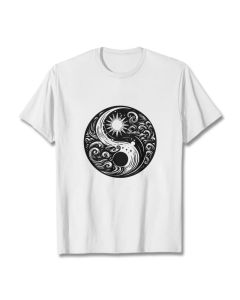 Buddha Stones Sun Moon Waves Yin Yang Pattern Cotton Tee T-shirt - LightGrey / 2XL