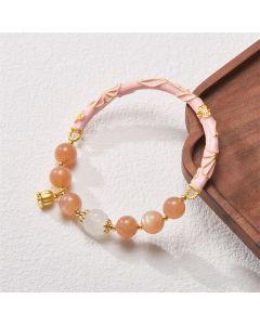Buddha Stones Sun Stone Golden Silk Jade Lily of the Valley Charm Positive Bracelet Bangle - Sun Stone 14-19cm