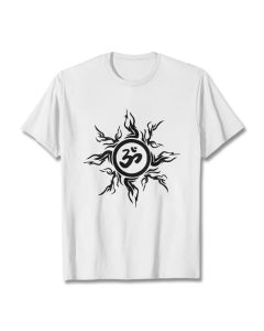 Buddha Stones Sunburst Pattern Surrounding An Om Symbol Pattern Cotton Tee T-shirt - LightGrey / 2XL