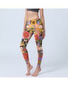 Buddha Stones Sunflowers Pink Purple Flowers Print Sports Fitness Leggings Women's Yoga Pants - Black / US18，UK/AU22，EU50 (4XL)