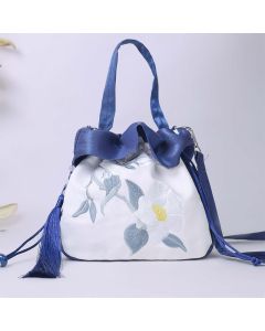 Buddha Stones Suzhou Embroidery Camellia Magnolia Peony Lotus Silk Tote Crossbody Bag Shoulder Bag Handbag - Light Purple Lotus 20*20*7cm