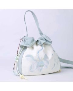Buddha Stones Suzhou Embroidery Lotus Epiphyllum Magnolia Cotton Linen Tote Crossbody Bag Shoulder Bag Handbag - Pink Beige Magnolia 20*20*7cm