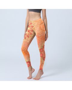 Buddha Stones Symmetrical Geometric Pattern Print Gym Leggings Women's Yoga Pants - Orange / US18，UK/AU22，EU50 (4XL)