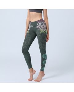 Buddha Stones Symmetry Mandalas Lotus Flowers Pattern Print Gym Leggings Women's Yoga Pants - DarkGreen / US18，UK/AU22，EU50 (4XL)
