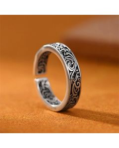 Buddha Stones Tang Dynasty Flower Design Copper Luck Adjustable Ring - Adjustable