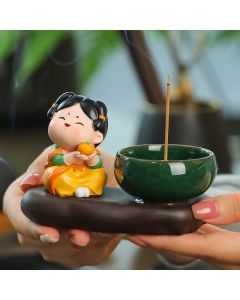 Buddha Stones Tang Dynasty Lady Food Healing Ceramic Incense Burner Desk Decoration - Tang Dynasty Lady Watermelon 9*12.5*5.5cm