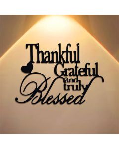 Buddha Stones Thankful Grateful Truly Blessed Matte Black Metal Wall Decor - Approx. 25cm x 8.55cm x 0.1cm / 9.84in x 3.37in x 0.04in