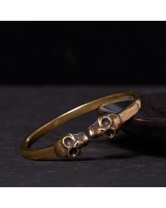 Buddha Stones The Lord Of The Corpse Forest Copper Brass Double Skull Keep Away Evil Spirits Cuff Bracelet Bangle - Copper(Wrist Circumference: 14-16cm)