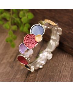 Buddha Stones The Tree Of Life Round Pattern Unity Alloy Elastic Bracelet Bangle - Blue 57mm