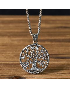 Buddha Stones The Tree Of Life Titanium Steel Creation Necklace Pendant - Black The Tree of Life