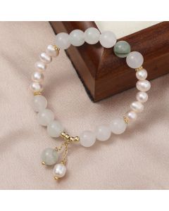Buddha Stones Tianshan Jade Pearl Abundance Bracelet - Tianshan jade & Pearl (Wrist Circumference: 5.5-5.9in(14-15cm))