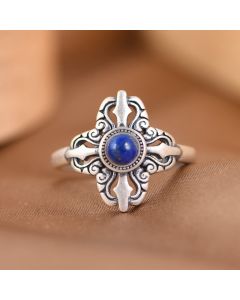 Buddha Stones Tibet 925 Sterling Silver Natural Lazurite Positive Adjustable Ring - Lazurite Ring(Finger Circumference: 13-18# )