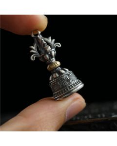 Buddha Stones Tibet 925 Sterling Silver Om Mani Padme Hum Dorje Bell Vajra Engraved Enlightenment Pendant Hanging Decoration - Dorje Bell Pendant Only(13.5*27mm)