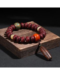 Buddha Stones Tibet Bodhi Seed Dzi Bead Dancing Lion Luck Bracelet Wrist Mala - Bodhi Seed Dancing Lion(Wrist Circumference 14-16cm)