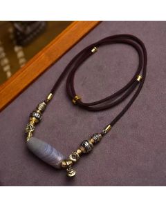 Buddha Stones Tibet Dzi Bead Om Mani Padme Hum Protection Necklace Pendant - Dzi Bead