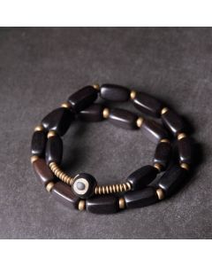 Buddha Stones Tibet Ebony Wood Dzi Bead Copper Balance Double Wrap Bracelet - Ebony Wood Round Dzi Bead / 15-15.5cm(Double Wrap)