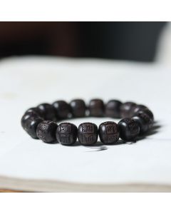 Buddha Stones Tibet Ebony Wood Om Mani Padme Hum Engraved Balance Bracelet - Ebony Wood(Balance ♥Calm)(Wrist Circumference 14-16cm)