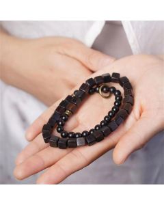 Buddha Stones Tibet Ebony Wood Square Beads Peace Double Wrap Bracelet - 14-16cm(Double Wrap)