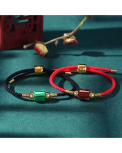 Buddha Stones Tibet Handmade Green Aventurine Red Stone Malachite Luck Protection Braided Rope Bracelet - Malachite / Black(Wrist Circumference 14-20cm)