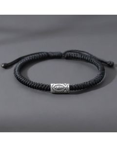 Buddha Stones Tibet Koi Fish Wealth Black String Bracelet - Koi FIsh Hand Braided Rope Black(Wrist Circumference: 14-20cm)
