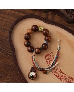 Buddha Stones Tibet Lightning Struck Jujube Wood Yin Yang Luck Bracelet - Lightning Struck Jujube Wood(Wrist Circumference: 18-23cm)
