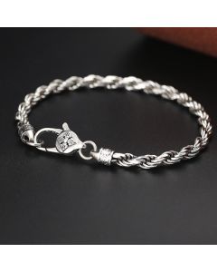 Buddha Stones 925 Sterling Silver Tibet Om Mani Padme Hum Double Dorje Vajra Twisted Design Peace Love Bracelet - 21cm fit for Wrist Circumference 19cm