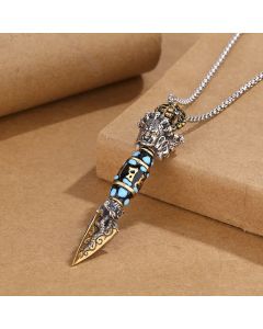 Buddha Stones Tibet Om Mani Padme Hum Dzi Bead Dorje Vajra Pattern Wealth Rotatable Necklace Pendant - Necklace&Leather Rope