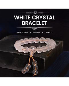 Buddha Stones Tibet White Crystal Black Onyx Om Mani Padme Hum Meditation Bracelet - Frosted White Crystal(Synthetic) / 14mm