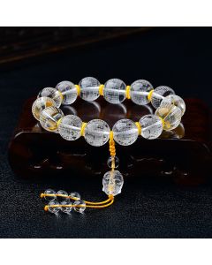Buddha Stones Tibet White Crystal Half Demon Half Buddha Heart Sutra Lotus Healing Bracelet - 16mm(Wrist Circumference 14-16cm) / Buddha&Heart Sutra