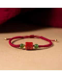 Buddha Stones Tibetan Cinnabar Om Mani Padme Hum Engraved Blessing Braided Rope Bracelet - Black Rope(Wrist Circumference 14-15.5cm)