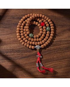 Buddha Stones Tibetan 108 Beads Bodhi Seed Three-eyed Dzi Bead Auspiciousness Mala - All goes as wished / 8mm