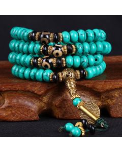 Buddha Stones Tibetan 108 Beads Turquoise Dzi Bead Wisdom Balance Mala - 10mm*108