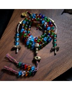 Buddha Stones Tibetan 108 Mala Beads Multicolored Liuli Glass Bead Chinese Zodiac Nine Palaces Eight Diagrams Charm Bracelet - Liuli Glass Bead&Chinese Zodiac Nine Palaces Eight Diagrams / Non-Elastic Rope