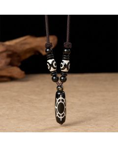 Buddha Stones Tibetan Black Onyx Tortoise Shell Design Protection Blessings String Necklace Pendant - Black Onyx(Pendant Size: 30mm)