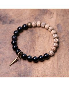 Buddha Stones Tibetan Bodhi Seed Black Obsidian Ebony Wood Copper Peace Bracelet - Bodhi Seed&Round Ebony Wood / 18cm