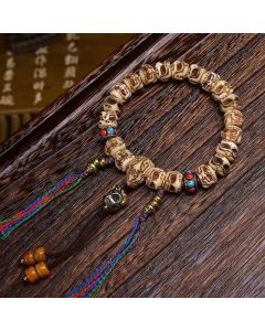 Buddha Stones Tibetan Camel Bone Garuda Carved Protection Tassel Bracelet - Dice(Wrist Circumference: 14-17 cm) / 11mm