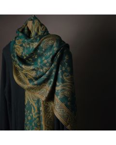 Buddha Stones Tibetan Cashew Flower Vine Print Tassels Shawl Fall Winter Soft Scarf Wrap - Cyan