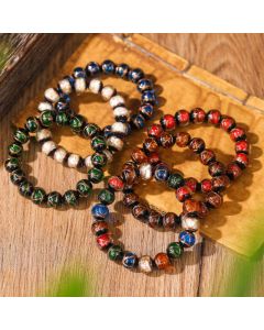 Buddha Stones Tibetan Classic Liuli Glass Bead Luck Wealth Bracelet - White / 14mm