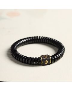 Buddha Stones Tibetan Coconut Shell Auspicious Clouds Positive Bracelet - Regular(Wrist Circumference: 14-16cm)