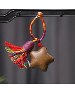 Buddha Stones Tibetan Colored Rope Green Sandalwood Star Moon Peace Key Chain - Moon (29*32mm)