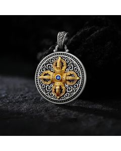 Buddha Stones Tibetan Copper Crossed Vajra Om Mani Padme Hum Wisdom Grounding Round Pendant Necklace - Vajra Om Mani Padme Hum