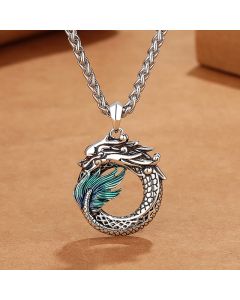 Buddha Stones Tibetan Copper Dragon Strength Necklace - Dragon Necklace-with Auspicious Cloud Chain(Necklace Length: 60cm)